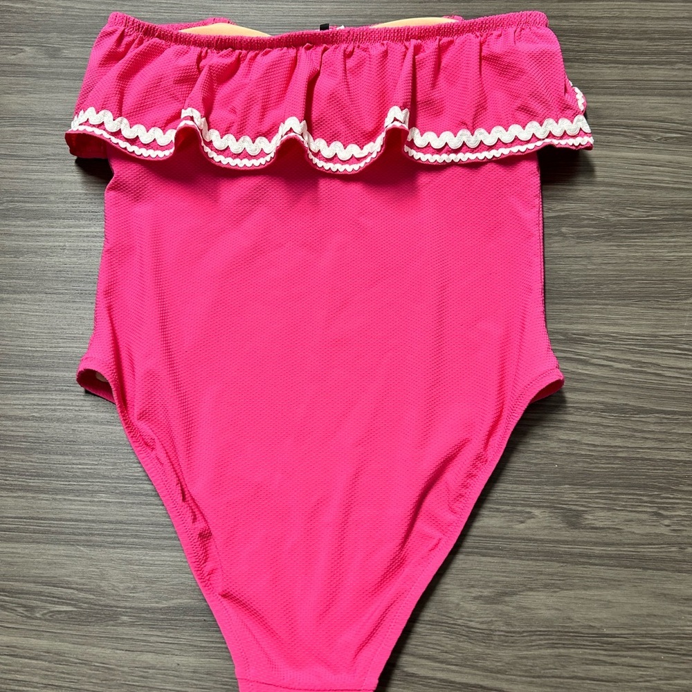 J. Crew Pink Ric Rac Ruffle One Piece Swim Suit Size 10 - Picture 6 of 6